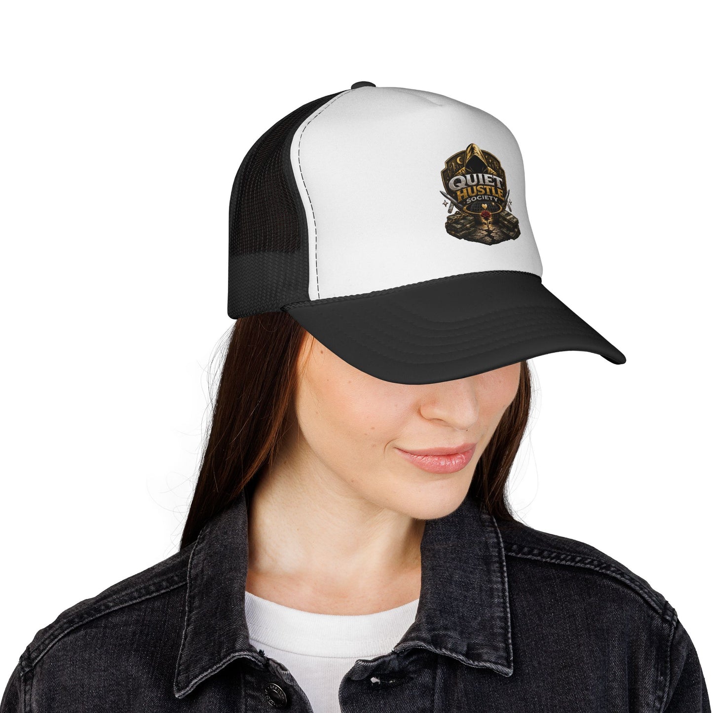 Quiet Hustle Society Trucker Cap — Vintage Outdoorsy Mesh Hat