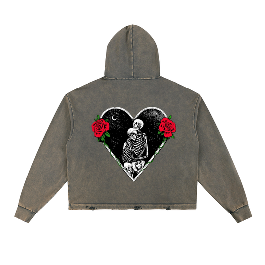 Vintage QHS love affair Washed Frayed-Hem Hoodie
