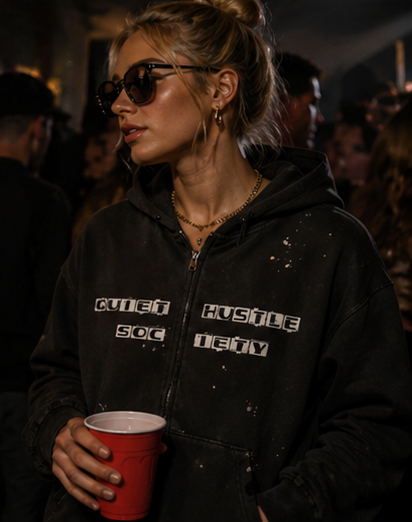 Sun Fade Frayed QHS Raw Edge Fleece Zip Hoodie