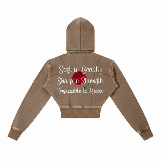 Vintage QHS Washed Cropped Fleece Hoodie