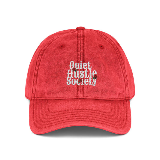 Vintage Embroidered Cap — "Quiet Hustle Society" Distressed Dad Hat