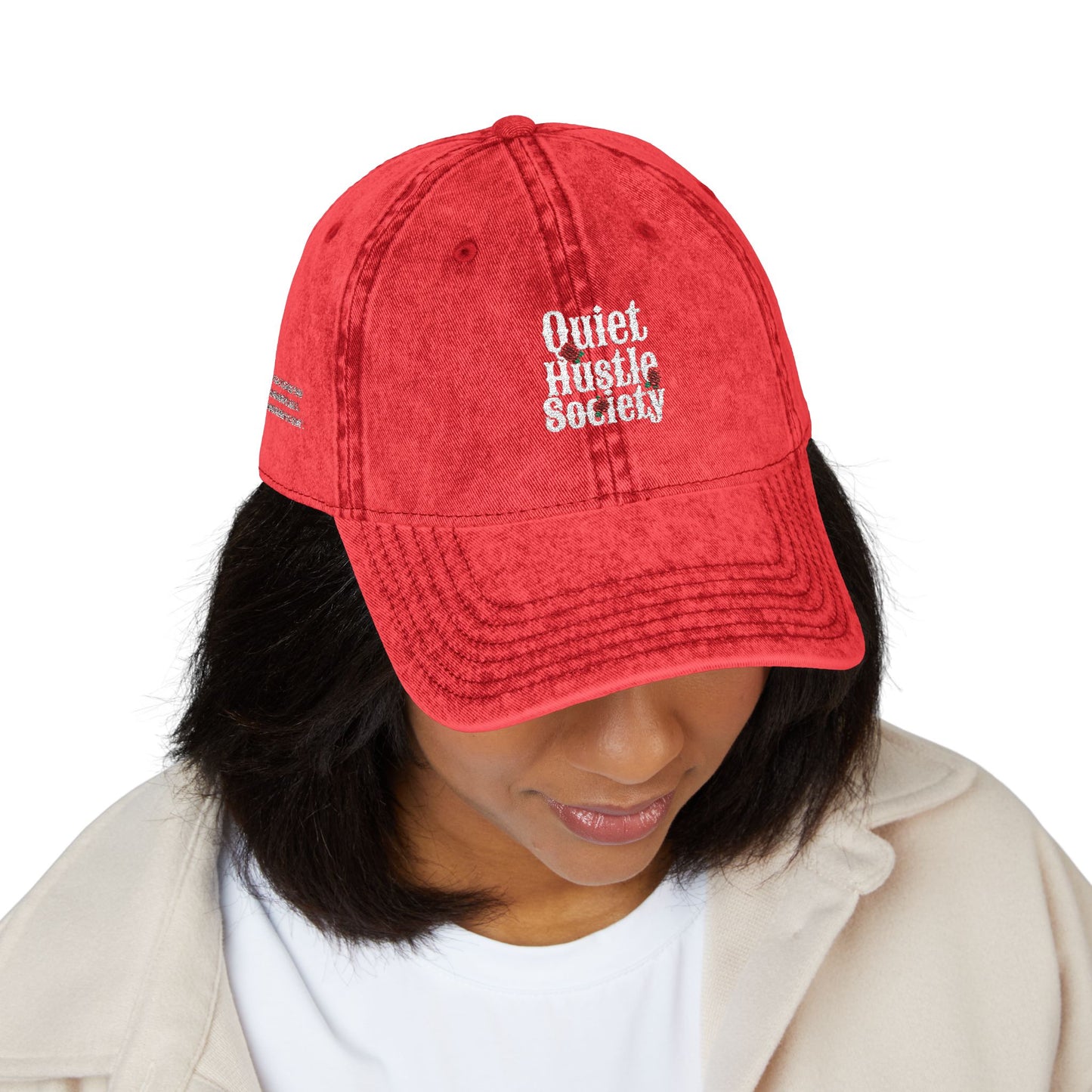 Vintage Embroidered Cap — "Quiet Hustle Society" Distressed Baseball Hat