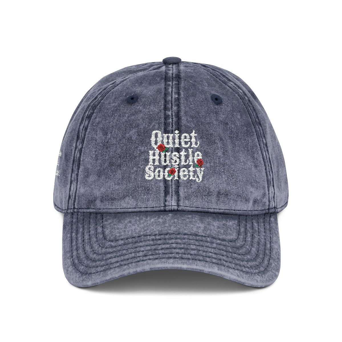 Vintage Embroidered Cap — "Quiet Hustle Society" Distressed Baseball Hat