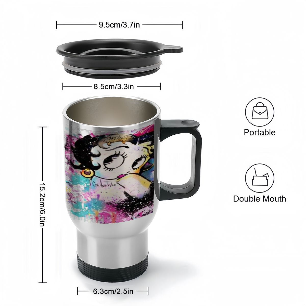 Betty Boop Travel Coffee Mug with Handle (14oz)
