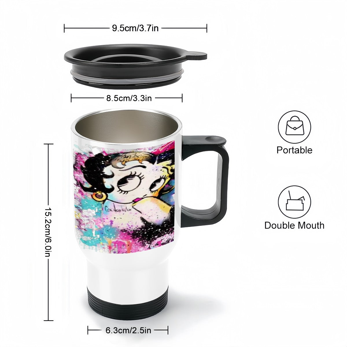 Betty Boop Travel Coffee Mug with Handle (14oz)
