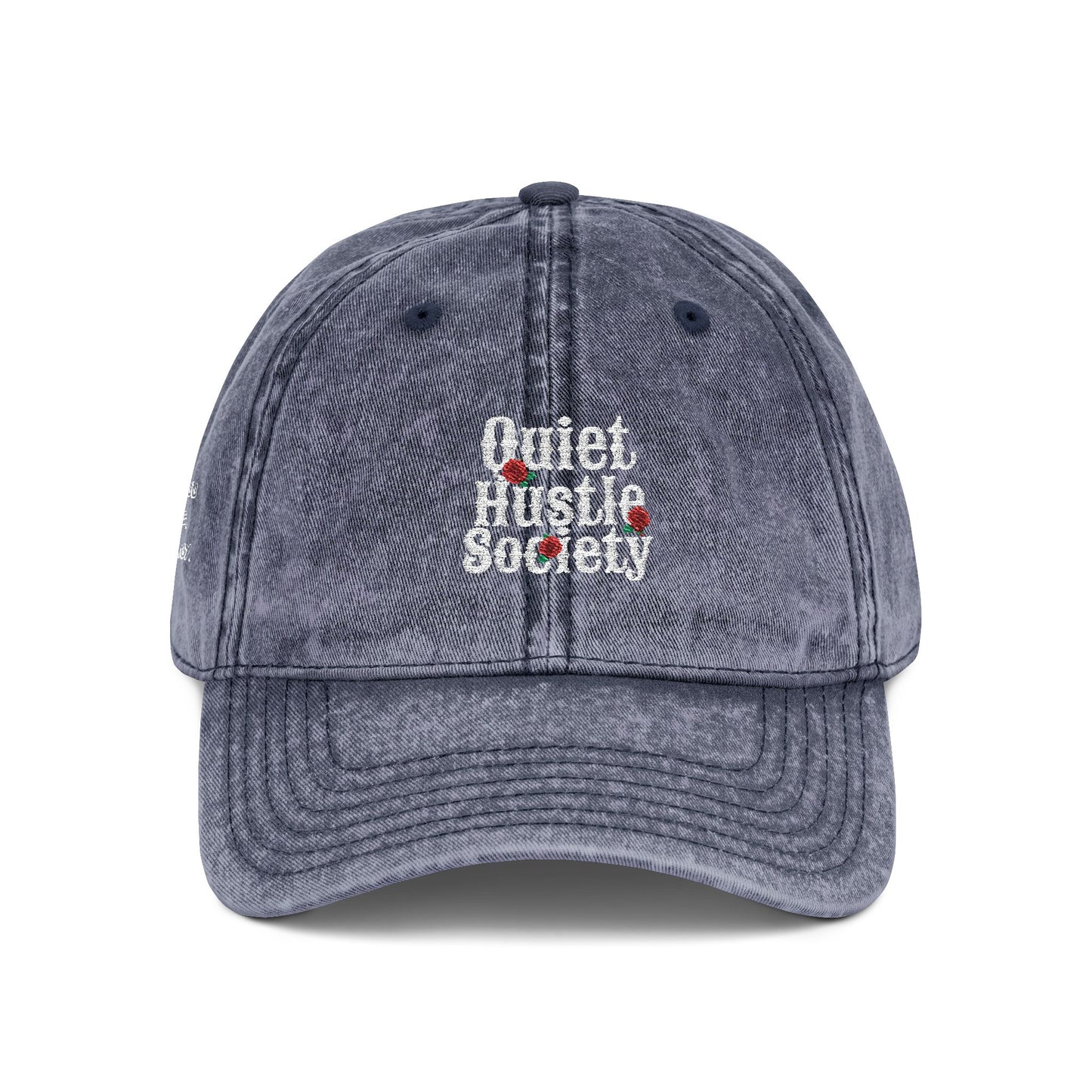 Vintage Embroidered Cap — "Quiet Hustle Society" Distressed Baseball Hat