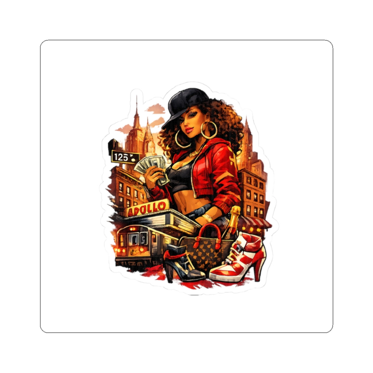 NYC Hip-Hop Fashionista Kiss-Cut Sticker
