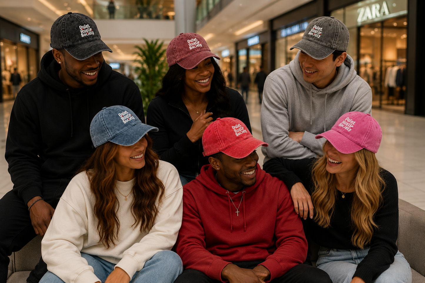 Vintage Embroidered Cap — "Quiet Hustle Society" Distressed Baseball Hat