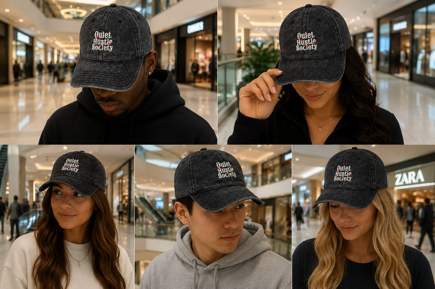 Vintage Embroidered Cap — "Quiet Hustle Society" Distressed Baseball Hat
