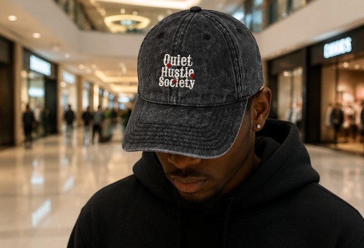 Vintage Embroidered Cap — "Quiet Hustle Society" Distressed Baseball Hat