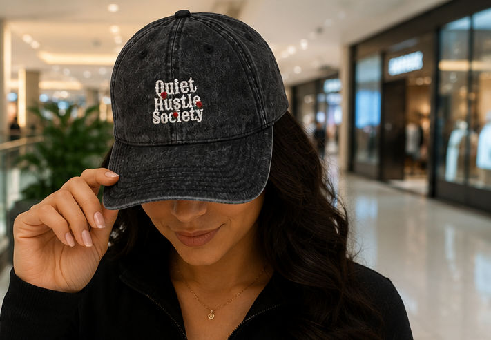 Vintage Embroidered Cap — "Quiet Hustle Society" Distressed Baseball Hat