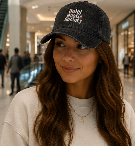 Vintage Embroidered Cap — "Quiet Hustle Society" Distressed Baseball Hat