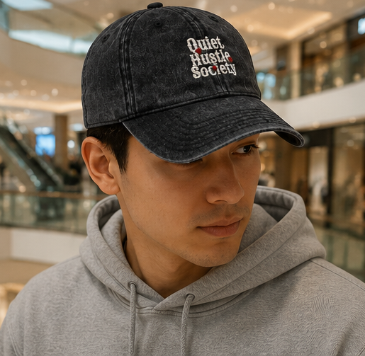 Vintage Embroidered Cap — "Quiet Hustle Society" Distressed Baseball Hat