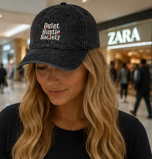 Vintage Embroidered Cap — "Quiet Hustle Society" Distressed Baseball Hat