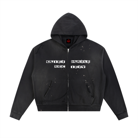 Sun Fade Frayed QHS Raw Edge Fleece Zip Hoodie