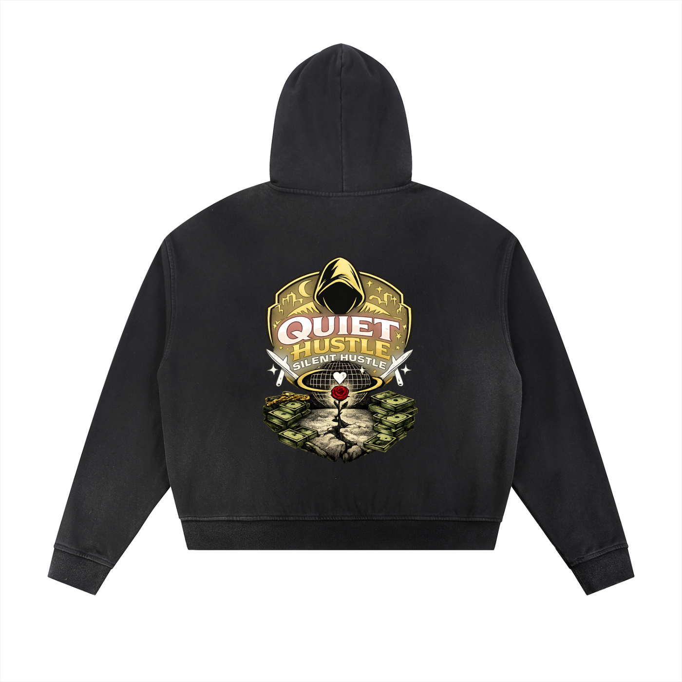 Sun Fade Frayed QHS Raw Edge Fleece Zip Hoodie