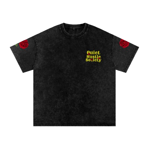 Snow Washed Oversized "Silent Bloom" Cotton T-Shirt
