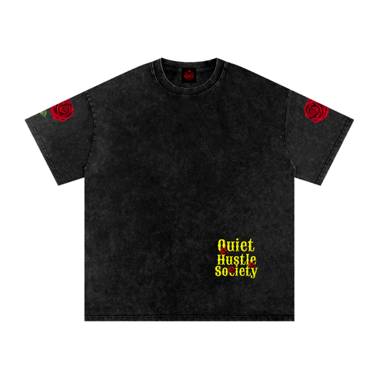 Snow Washed Oversized "SILENT BLOOM" Cotton T-Shirt