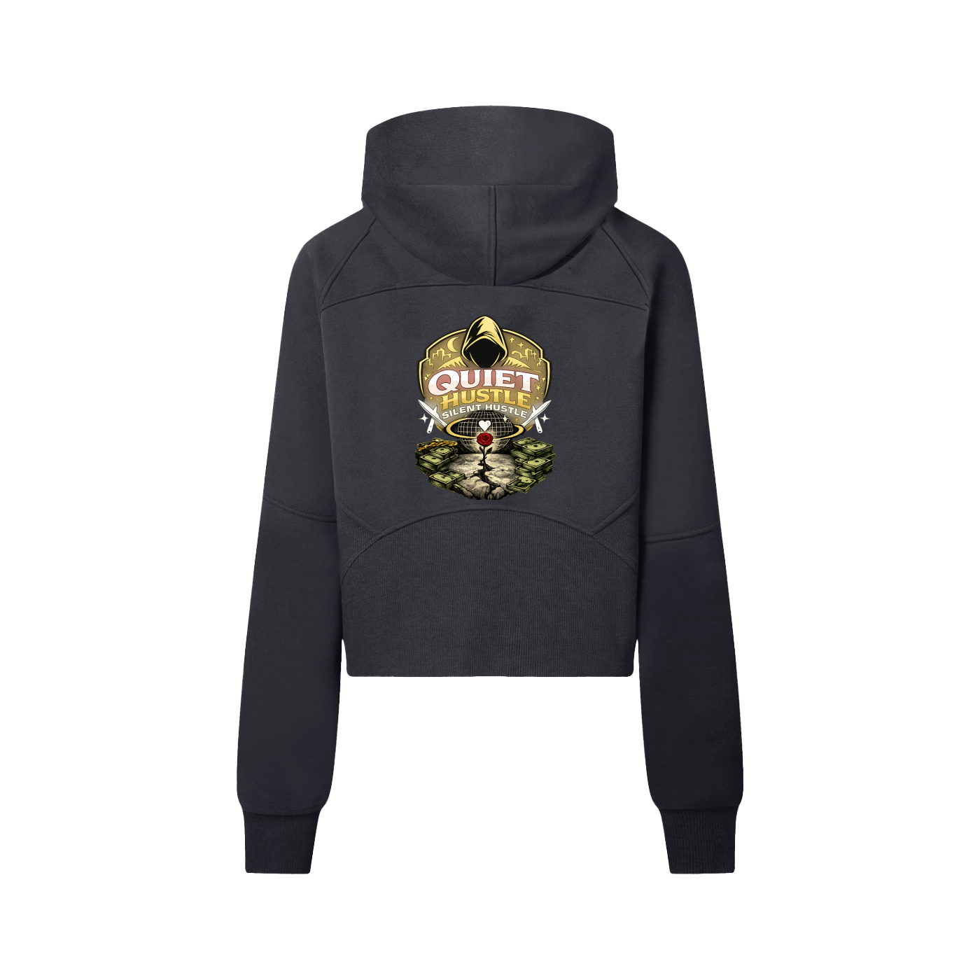Quiet Hustle Crest Cropped Half-Zip Hoodie