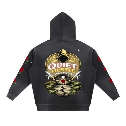 Vintage Washed Frayed QHS Fleece Hoodie